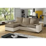 Canap dangle convertible - en tissu marron et simili beige angle gauche (vu de face) - lucas