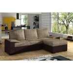 Canapé dangle convertible - en tissu marron et simili chocolat angle droit (vu de face) - lucas Canapé dangle convertible - en tissu marron et simili chocolat angle droit (vu de face) - lucas