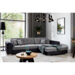 Canapé dangle convertible en tissu velours gris et noir luxe 5 places angle droit (vu de face) soho velours ... Canapé dangle convertible en tissu velours gris et noir luxe 5 places angle droit (vu de face) soho velours ...