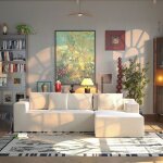 Canap� d?angle droit 5 places convertible avec t�ti�res tissu 175x270x62cm beige