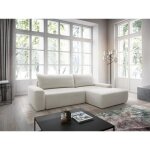 Canap d'angle droit convertible en tissu textur crme daviso