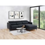 Canap d'angle droit relax lectrique en cuir noir fuseta