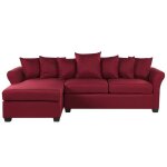 Canap� angle c�t� droit en tissu rouge fonc� 3 places vikna