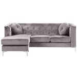 Canapé angle côté droit en velours gris 3 places flen Canapé angle côté droit en velours gris 3 places flen