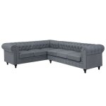 Canap angle  droite 6 places en tissu gris clair chesterfield
