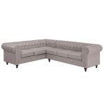 Canap angle  droite 6 places en tissu beige chesterfield