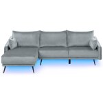 Canapé angle à droite 3 places en velours gris avec led varde Canapé angle à droite 3 places en velours gris avec led varde