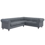Canapé angle à gauche 6 places en tissu gris clair chesterfield Canapé angle à gauche 6 places en tissu gris clair chesterfield