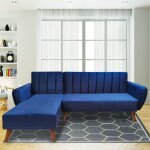 Canap angle gauche convertible velours bleu et pitement bois - ursule meubletmoi