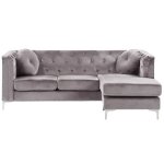 Canap angle ct gauche en velours gris 3 places flen