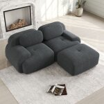Canap� d?angle modulable 2 places en velours c�tel� sans cadre accoudoirs incurv�s sans montage confort ...
