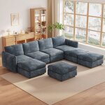 Canap� d?angle modulable 8 places en tissu canap� panoramique avec m�ridienne et poufs salon moderne ...