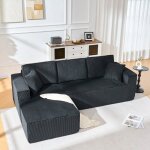 Canap� d?angle modulable en l avec rev�tement en velours c�tel� et m�ridienne maisentiel