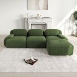 Canap� d?angle modulable en velours c�tel� vert canap� sans cadre assise mousse 32d accoudoirs larges ...