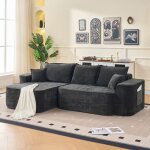 Canap� d?angle modulable xxl 264 cm canap� nuage sans montage tissu chenille noir assise profonde convertible ...