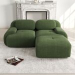 Canap� d?angle modulaire 2 places en velours c�tel� vert canap� sans cadre avec accoudoirs courb�s assise ...