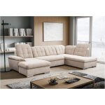 Canap� d?angle panoramique atlantio lit et coffre de rangement - velours c�tel� beige