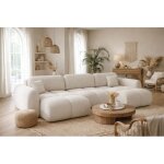 Canap� d?angle panoramique convertible 6 places pilenia en tissu blanc cass� bouclette - 370 cm