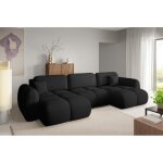 Canap� d?angle panoramique convertible 6 places pilenia en tissu bouclette noir - 370 cm