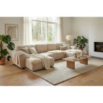 Canap� d?angle panoramique convertible binigia u xl 6 places ? tissu velours beige - 380 cm