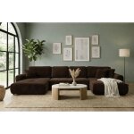 Canap� d?angle panoramique convertible binigia u xl 6 places ? tissu velours marron - 380 cm