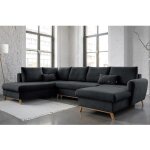 Lagom - canap dangle panoramique - convertible - avec coffre - en tissu - 7 places - gauche - gris fonc ...