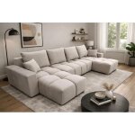 Canap� d?angle panoramique convertible colinia effet nuage en tissu beige - 6 places - 325 cm