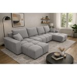Canap� d?angle panoramique convertible colinia effet nuage en tissu gris - 6 places - 325 cm