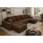 Canap� d?angle panoramique convertible colinia effet nuage en tissu marron - 6 places - 325 cm