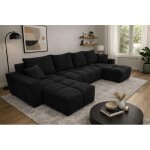 Canap� d?angle panoramique convertible colinia effet nuage en tissu noir - 6 places - 325 cm