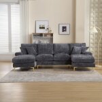 Canap� d?angle relax 4 places en chenille - double si�ge inclinable - couleur gris