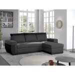 Milan - canap dangle rversible - 4 places - convertible avec coffre - en simili et tissu - noir / gris ...