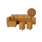 Canap d'angle rversible mady avec coffre, rangement poufs  droite en velours ctel jaune