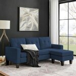 Canapé dangle réversible avec pouf en microfibre bleu - lumina Canapé dangle réversible avec pouf en microfibre bleu - lumina