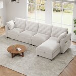 Canap� d?angle r�versible avec rangement - tcqpz - poches lat�rales dossier capitonn� velours beige 281 ...