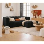 Canap� d?angle rinia 4 places en velours c�tel� noir - 228 cm