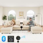 Canap� d?angle u convertible modulable avec enceinte bluetooth charge sans fil usb rangement canap� salon ...