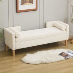 Canap� banquette en velours c�tel� bout de lit avec accoudoirs et coffre de rangement 2 coussins - 152 ...