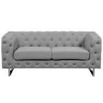 Canap� chesterfield 2 places en tissu gris clair vissland