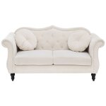 Canapé chesterfield 2 places en velours beige skien Canapé chesterfield 2 places en velours beige skien