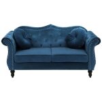 Canap� chesterfield 2 places en velours bleu skien