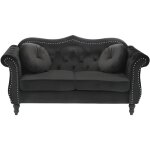 Canap� chesterfield 2 places en velours noir skien - beliani - el�gance - chic - fixe - moelleux