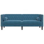Canap� chesterfield 3 places - wiens - velours bleu - 194x74. 5x70. 5 cm - style scandinave moderne - ...