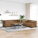 Canap�s - chesterfield - simili cuir marron - capitonn� avec clous - structure bois massif