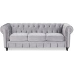 Canap� chesterfield velours 3 places altesse argent