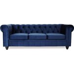 Canap� chesterfield velours bleu - menzzo - 3 places - confort moelleux - el�gance chic