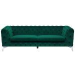 Canapé chesterfield en velours vert - beliani - sotra - 3 places - elégance - chic - moelleux Canapé chesterfield en velours vert - beliani - sotra - 3 places - elégance - chic - moelleux