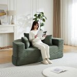 Canap� convertible 2 - en - 1 velours c�tel� ? demi - rond ou lit rond poches accoudoirs mousse pure ...