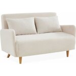 Canap convertible 2 places scandinave - panam - pieds bois. bouclettes blanches. banquette. dossier ...