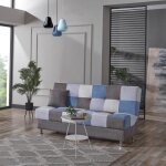 Canapé convertible 3 places patchwork bleu 190 cm avec rangements - primur Canapé convertible 3 places patchwork bleu 190 cm avec rangements - primur